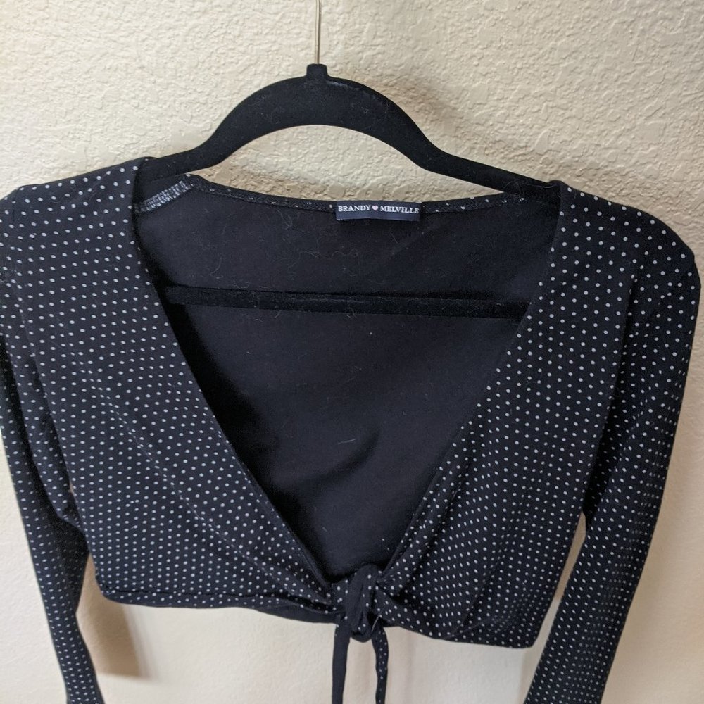 Brandy Melville Navy pock a dot wrap crop top
